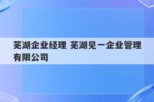 芜湖企业经理 芜湖见一企业管理有限公司