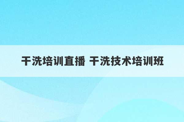 干洗培训直播 干洗技术培训班