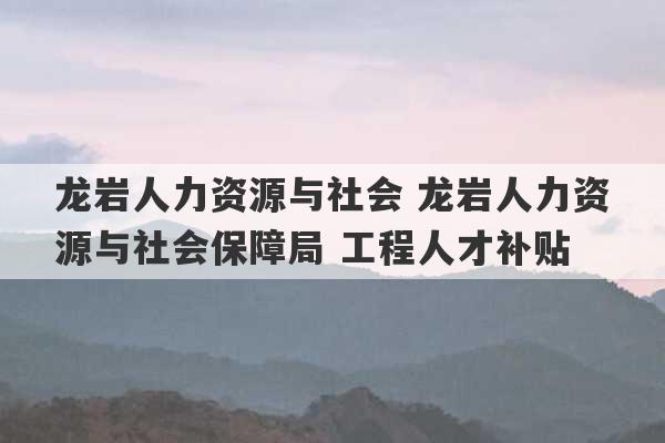 龙岩人力资源与社会 龙岩人力资源与社会保障局 工程人才补贴