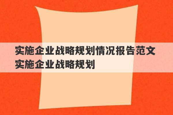 实施企业战略规划情况报告范文 实施企业战略规划