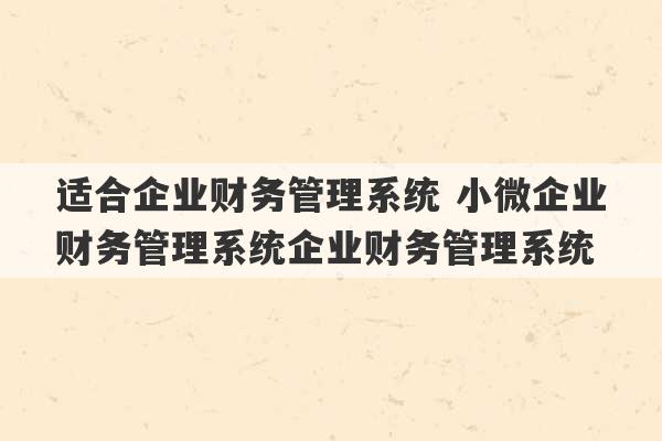 适合企业财务管理系统 小微企业财务管理系统企业财务管理系统