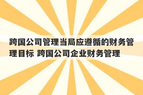 跨国公司管理当局应遵循的财务管理目标 跨国公司企业财务管理