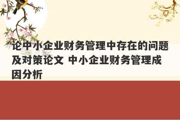 论中小企业财务管理中存在的问题及对策论文 中小企业财务管理成因分析