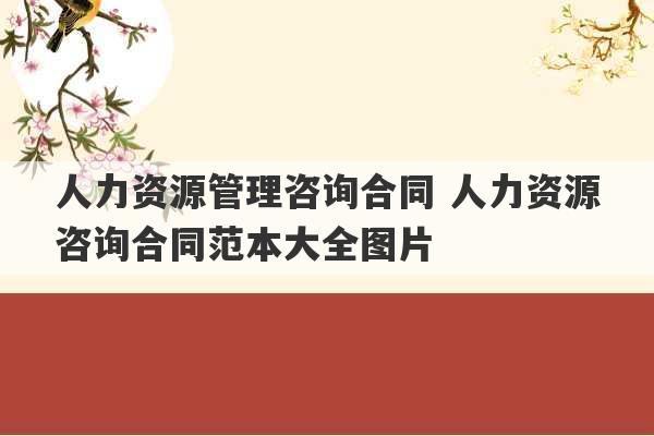 人力资源管理咨询合同 人力资源咨询合同范本大全图片