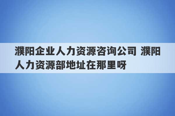 濮阳企业人力资源咨询公司 濮阳人力资源部地址在那里呀