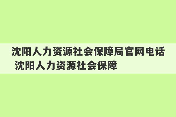 沈阳人力资源社会保障局官网电话 沈阳人力资源社会保障