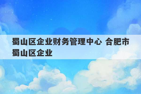 蜀山区企业财务管理中心 合肥市蜀山区企业