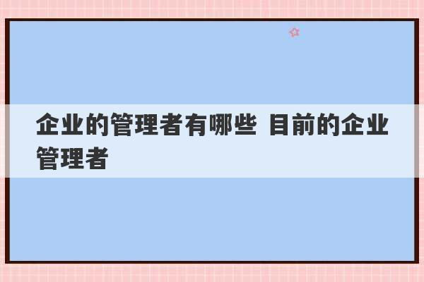 企业的管理者有哪些 目前的企业管理者