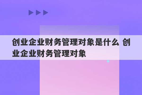 创业企业财务管理对象是什么 创业企业财务管理对象