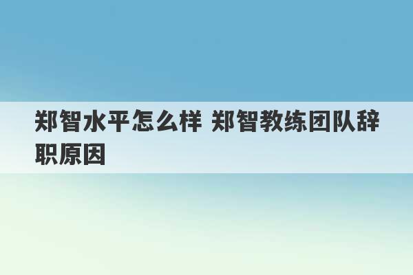 郑智水平怎么样 郑智教练团队辞职原因