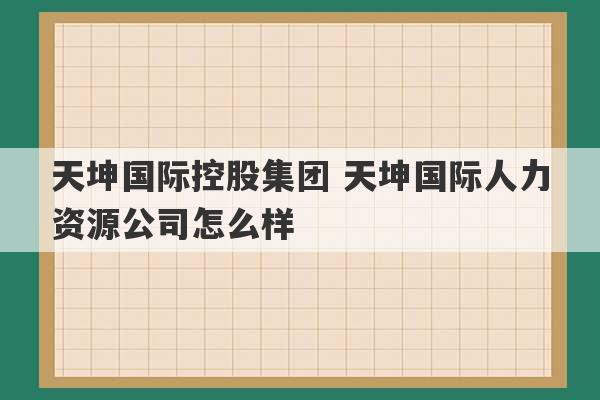 天坤国际控股集团 天坤国际人力资源公司怎么样