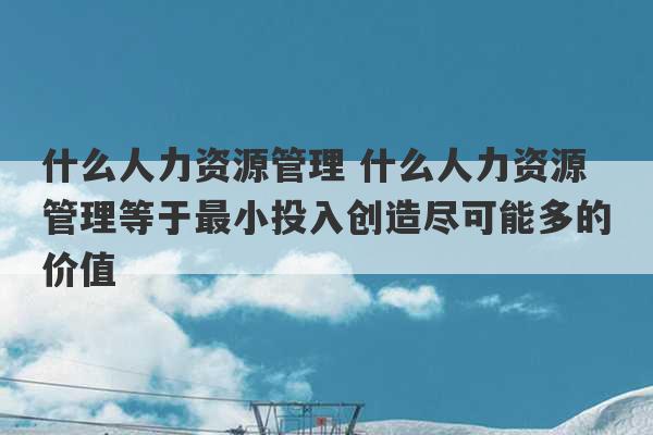 什么人力资源管理 什么人力资源管理等于最小投入创造尽可能多的价值