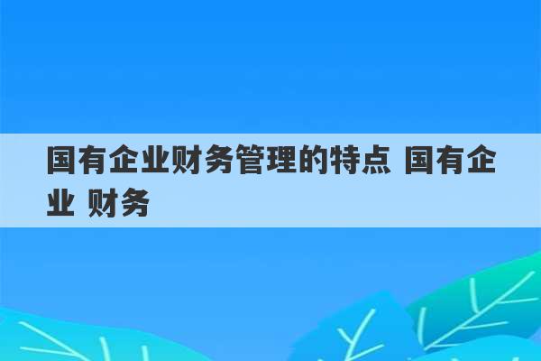 国有企业财务管理的特点 国有企业 财务