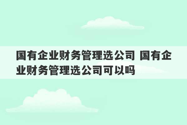 国有企业财务管理选公司 国有企业财务管理选公司可以吗