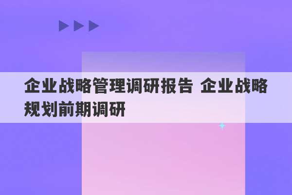 企业战略管理调研报告 企业战略规划前期调研