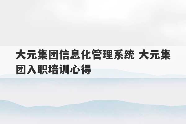 大元集团信息化管理系统 大元集团入职培训心得