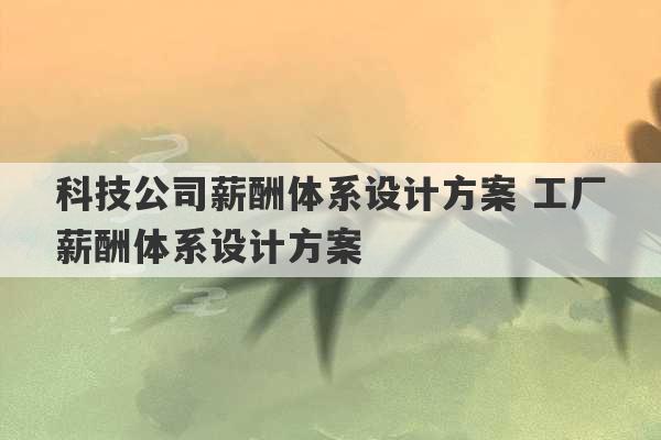 科技公司薪酬体系设计方案 工厂薪酬体系设计方案