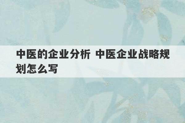 中医的企业分析 中医企业战略规划怎么写