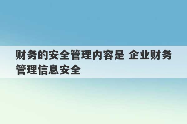 财务的安全管理内容是 企业财务管理信息安全