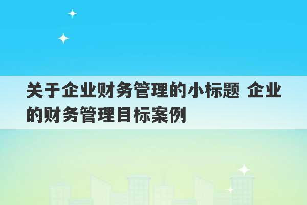 关于企业财务管理的小标题 企业的财务管理目标案例