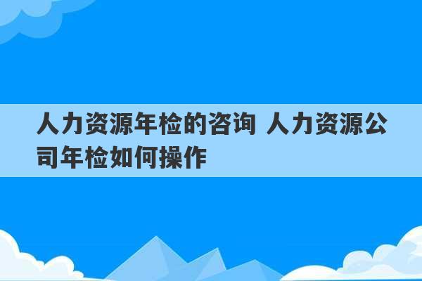 人力资源年检的咨询 人力资源公司年检如何操作