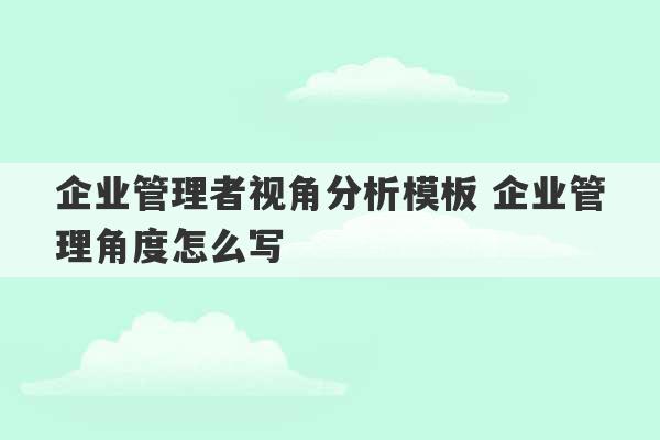 企业管理者视角分析模板 企业管理角度怎么写