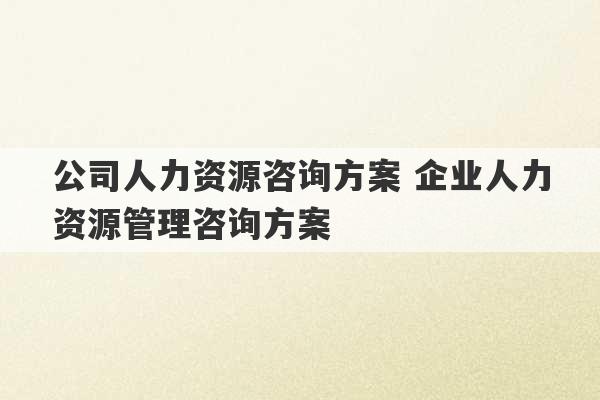 公司人力资源咨询方案 企业人力资源管理咨询方案