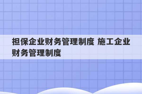 担保企业财务管理制度 施工企业财务管理制度