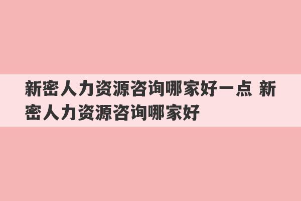 新密人力资源咨询哪家好一点 新密人力资源咨询哪家好