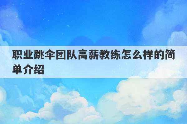 职业跳伞团队高薪教练怎么样的简单介绍