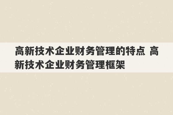 高新技术企业财务管理的特点 高新技术企业财务管理框架