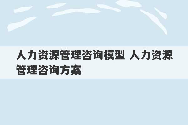 人力资源管理咨询模型 人力资源管理咨询方案