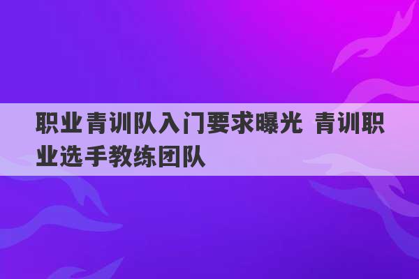 职业青训队入门要求曝光 青训职业选手教练团队