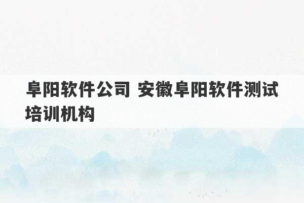 阜阳软件公司 安徽阜阳软件测试培训机构