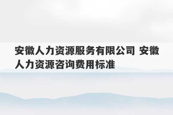 安徽人力资源服务有限公司 安徽人力资源咨询费用标准