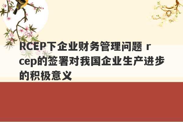 RCEP下企业财务管理问题 rcep的签署对我国企业生产进步的积极意义