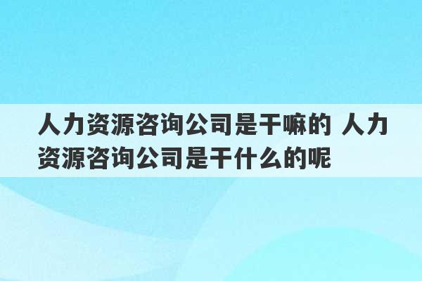 人力资源咨询公司是干嘛的 人力资源咨询公司是干什么的呢