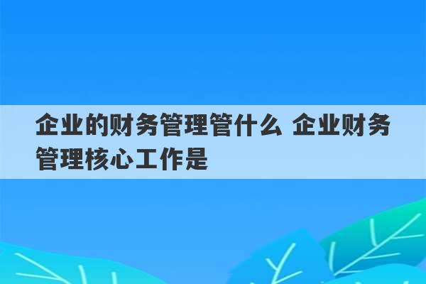 企业的财务管理管什么 企业财务管理核心工作是