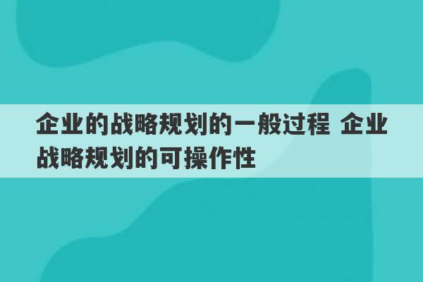 企业的战略规划的一般过程 企业战略规划的可操作性