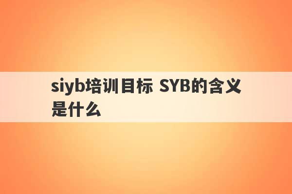 siyb培训目标 SYB的含义是什么