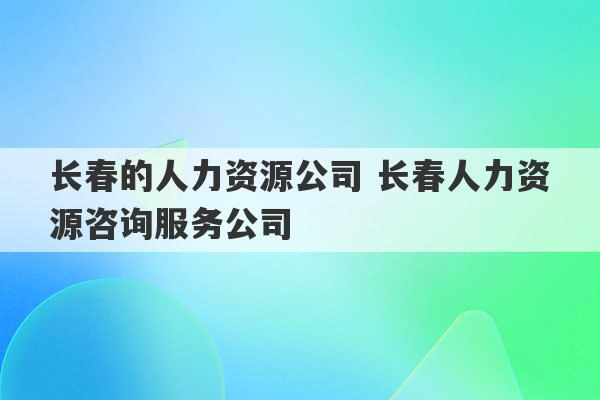 长春的人力资源公司 长春人力资源咨询服务公司