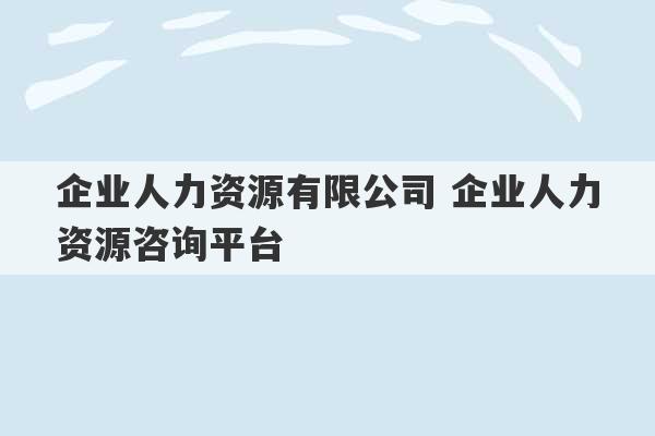 企业人力资源有限公司 企业人力资源咨询平台