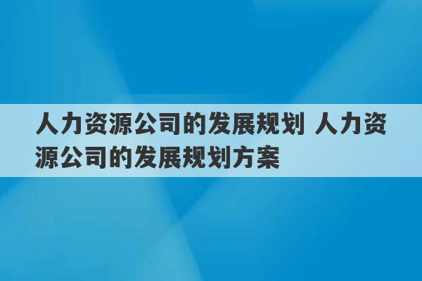 人力资源公司的发展规划 人力资源公司的发展规划方案