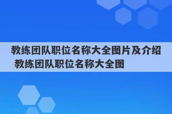 教练团队职位名称大全图片及介绍 教练团队职位名称大全图