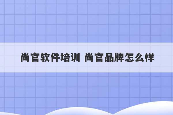 尚官软件培训 尚官品牌怎么样