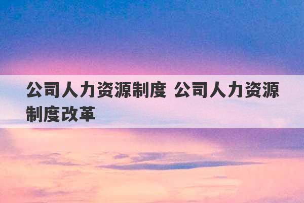 公司人力资源制度 公司人力资源制度改革