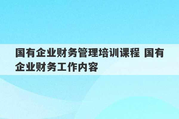 国有企业财务管理培训课程 国有企业财务工作内容