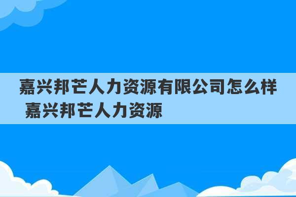 嘉兴邦芒人力资源有限公司怎么样 嘉兴邦芒人力资源