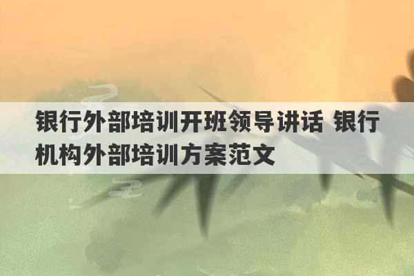 银行外部培训开班领导讲话 银行机构外部培训方案范文