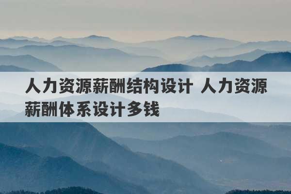 人力资源薪酬结构设计 人力资源薪酬体系设计多钱